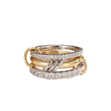 Imagem de 1 peça de anel de cinto tricíclico de zircônio entrelaçado banhado a prata branca para mulheres uso diário namoro veste melhor presente de aniversário joias finas presentes, Gold-6, Prata, Zircônia