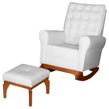 Imagem de Poltrona Amamentação Base Balanço E Puff Maju Sintético Branco F03 - Mpozenato