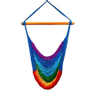Imagem de Rede Cadeira Balanço Descanso Teto Suspensa Trançada Reforçada(Arco-íris)