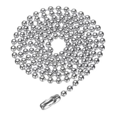 Imagem de HARFINGTON Corrente de esfera de aço inoxidável 3,0 mm 70,1 cm de comprimento 316L colar de contas redondas correntes com conectores fechos para homens mulheres joias fazendo pulseiras chaveiro, prata