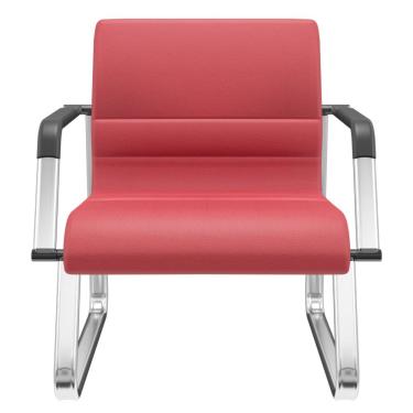 Imagem de Cadeira de Escritório Recepção com Braço Fixa Cromada Lev P03 Crepe Vermelho - Lyam Decor