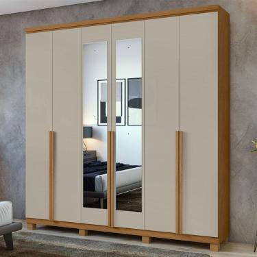 Imagem de Guarda-roupa Alonzo 6 Portas E 4 Gavetas Com Espelho E Pés Amêndoa Clean Com Off White