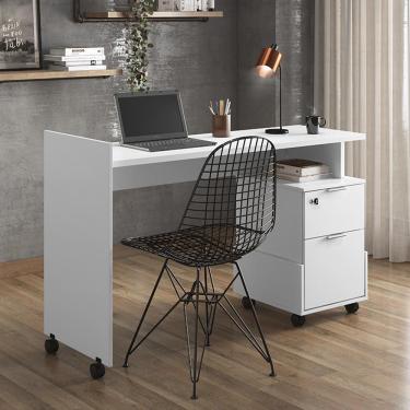 Imagem de Escrivaninha Office Alessa M1 - Rodízios 2 Gavetas Branco - Lukaliam Móveis Branco