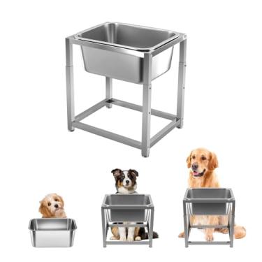 Imagem de Tigela elevada de 3 galões para cães de raça grande, tigelas de água de metal para cães com suporte de aço inoxidável elevado de altura ajustável de 29 cm, 39 cm para cães médios, grandes e Gaint