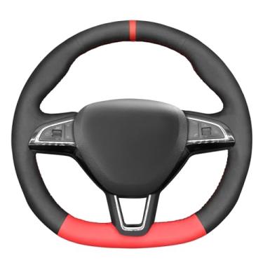 Imagem de MEWANT Capa de volante costurada à mão para Skoda Octavia/Citigo 2015-2019/Skoda Fabia/Kodiaq/Superb 2016-2019/Skoda Scala 2019-2022/Kamiq 2020-2021