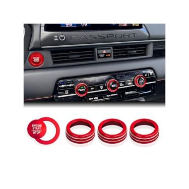 Imagem de DvlynAuroa Para Honda Passport Accessories 2026, kit de capa de botão de acabamento de liga de alumínio com 5 peças - Arranque por pressão e ar condicionado (vermelho)