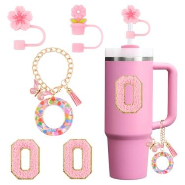 Imagem de Conjunto de acessórios para copo Stanley Cup 850.5 g 1,134.0 g copo com alça, incluindo tampa de palha, pingente de alça, adesivo 5 peças (O)