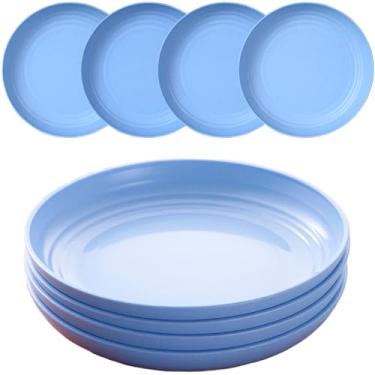 Imagem de XILEDUO Conjunto de 4 pratos de palha de trigo, inquebráveis, placa de plástico leve reutilizável para acampamento, cozinha, micro-ondas e lava-louças (azul)