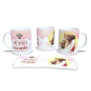 Imagem de Caneca Religiosa com Mensagem de Fé, Porcelana Branca, Arte Dupla Face com Ilustração Cristã e Flores, Presente Inspirador (18064)