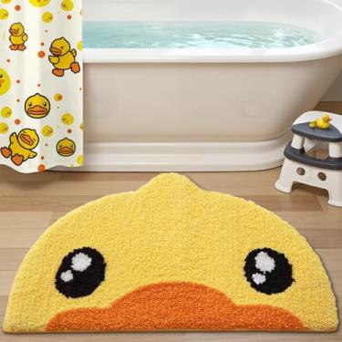 Imagem de LUMI Lindos tapetes de banheiro de pato de borracha, tapetes de banho de pelúcia absorventes, tapetes de banho laváveis antiderrapantes para banheiro, ideal para crianças, chuveiro, pia, banheira