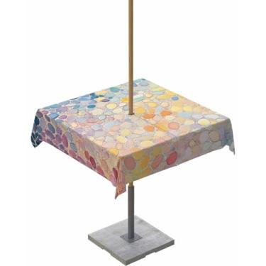 Imagem de Toalha de mesa quadrada azul rosa com orifício para guarda-chuva e zíper, capa de mesa com textura de vitral colorido impermeável, protetor de mesa ombré amarelo abstrato laranja para piquenique no