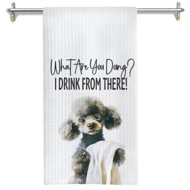 Imagem de GOOZHO Toalhas de mão engraçadas de banheiro Poodle, presentes de poodle para mulheres, presentes para amantes de cães, I Drink from There Toalhas de mão decorativas para banheiro, banheiro, banheiro