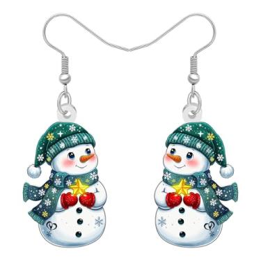 Imagem de BONSNY Brincos de pingente de boneco de neve de Natal para mulheres, brincos de acrílico leve e fofos, joias de boneco de neve festivas para presente de festa de reunião de família, presente de Natal