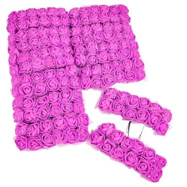 Imagem de IHYjinchoo 144 mini cabeças de flores artificiais de rosas – rosas artificiais de 25 mm para decoração de casamento, grampos de cabelo, topos de bolo e artesanato de festa (144, rosa vermelha)