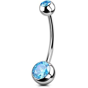 Imagem de OUFER Anéis de umbigo de titânio com rosca interna, barra de prata 14G 16 mm, anéis hipoalergênicos, para piercing de umbigo, joias de piercing naval, com zircônia azul aqua