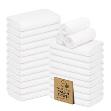 Imagem de Softolle Toalhas de salão – Pacote com 24 (40,6 cm x 68,5 cm) 100% algodão fiado – Toalhas de mão ultra macias e altamente absorventes – a granel para spa, academia e salão de beleza (branco, toalhas