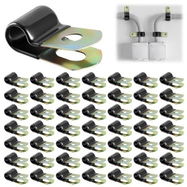 Imagem de Grampos de cabo de aço galvanizado de 1/10.2 cm, 50 peças de braçadeiras de fio revestidas de vinil para cabos com clipes de montagem de tubos acolchoados de borracha, fixadores de 6 mm para