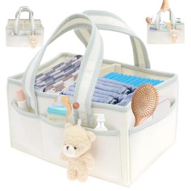 Imagem de Tcwhniev Organizador de fraldas para bebês, cesta de armazenamento de fraldas com compartimento, organizador de fraldas de grande capacidade com alça, armazenamento de lenços umedecidos suprimentos de