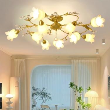 Imagem de Luminária de teto American Flower, estilo pastoral francês, criativa, para sala de estar, sala de jantar, quarto, casa de campo, loja de roupas, luminária pendente LED decorativa (lâmpadas E