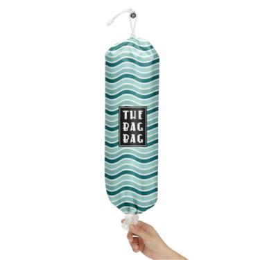 Imagem de IHopes+ Suporte de saco de plástico, organizador de sacolas de compras reutilizável e lavável, para decoração de cozinha doméstica, viagem, acampamento, use 1 pacote, padrão ondulado azul e verde