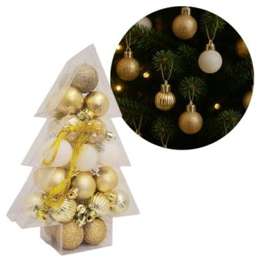 Imagem de Yangzi - Jogo 34 Mini Bolas de Natal Dourado e Branco Mix Texturas Premium 3cm na Caixa Formato Árvore
