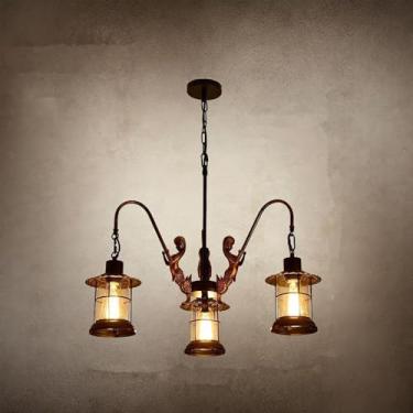 Imagem de Luminária pendente vintage industrial com LED, estilo americano, ideal para sala de estar, restaurante, quarto, casa de campo, loft, loja de roupas, café, bar, casa de família (3 lâmpadas)