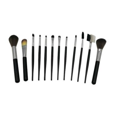 Imagem de Kit de Pincéis de Maquiagem Profissional, 12 Peças, Cerdas de Nylon, Cabo Preto, para Aplicação de Cosméticos