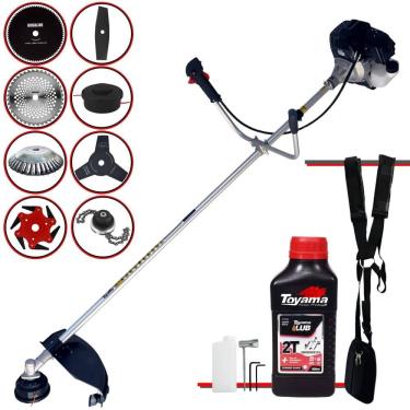 Imagem de Roçadeira Toyama RT43LB25A 43cc C/ Carretel + Facas 2 Pontas, 3 Pontas, 6 Pontas, 40 Dentes de Vídea, 80 Dentes, Trimmer e Escova de Aço + ÓLEO TOYAMA