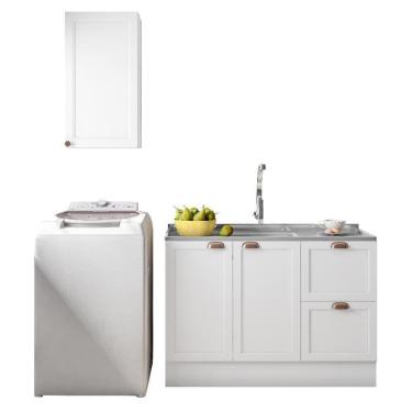 Imagem de Cozinha Modulada Unna 2 Peças Aéreo 41cm E Balcão 120cm Branco Sem Tampo - Poliman Móveis Branco