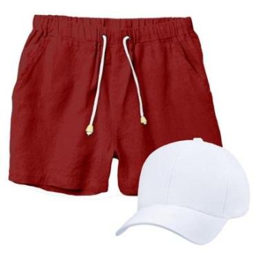 Imagem de Conjunto Short de Linho Masculino + Boné Liso Estilo Casual Básico Ideal Para o Dia a Dia-Masculino