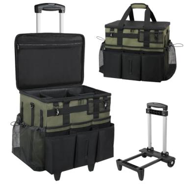 Imagem de Bolsa de limpeza com rodinhas com carrinho removível, grande organizador de suprimentos de limpeza com rodas, carrinho de limpeza com vários bolsos com alça de ombro ajustável para empregadas