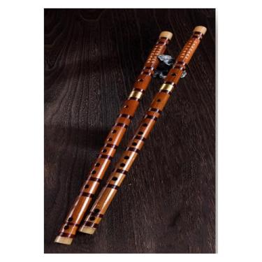 Imagem de Flauta de bambu profissional para iniciantes e adultos, instrumento de flauta amarga tocando flauta transversal estilo antigo (tecla G)