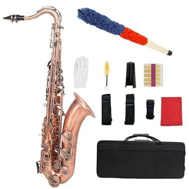 Imagem de Saxofone Tenor Bb Profissional Latão Cobre Vermelho Antigo B Sax Plano Com Estojo Acessórios para Bocal