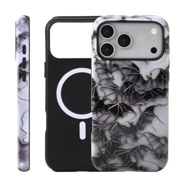 Imagem de Fourmor Capa para iPhone 17 ProMax - Carregamento sem fio para MagSafe, capa externa rígida de policarbonato + capa protetora interna de TPU macio à prova de choque, padrão de morcego 3D