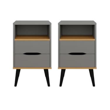 Imagem de Kit Conjunto 2 Mesas de Cabeceira OLD 2 Gavetas Pés Polipropileno Qaurto Cama Box Casal - PLM (CINZA/NATURE)