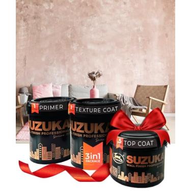 Imagem de SUZUKA Tinta de textura Strato SVL-425, efeito lima, parede fosca - gesso de limão, tinta interior veneziana, primer e revestimento superior de cera incluídos, giz malva