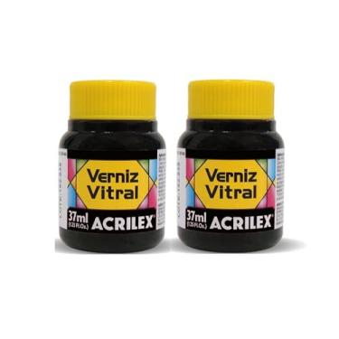 Imagem de Kit 2 Verniz Vitral Acrilex Preto 520 37ml – Acabamento Transparente e Brilhante para Vidro, Copos, Garrafas, Vasos, Cerâmica e Porcelana – Efeito Vitrais Profissional
