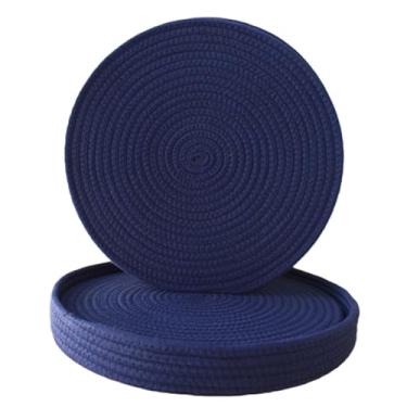 Imagem de Jogo americano redondo conjunto de 6 com cesta, tapetes de mesa de tecido de algodão de 33 cm, antiderrapante, resistente ao calor, carregadores de jantar laváveis, almofadas quentes de cozinha