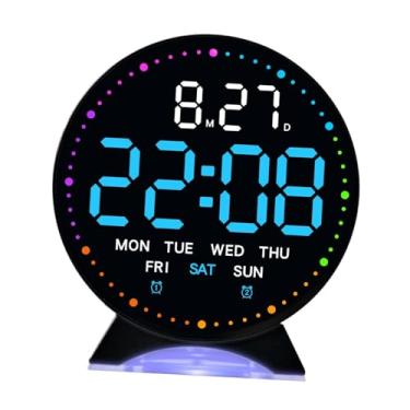 Imagem de Generic Despertador digital com visor LED, decoração moderna para casa, 12/24 horas, silencioso, para mesa, escritório, crianças, adultos e cabeceira. Ideal, Preto Azul