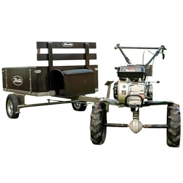 Imagem de Carreta Basculante Tobatta para Motocultivadores, 1300 R8, Preta, 250kg, Eucalipto e Compensado Naval, Rodas Alumínio R8