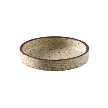 Imagem de prato de lanche Prato redondo de cerâmica retrô para molho, panela quente, tempero, prato para mergulhar, tigela, pratos pequenos para sabor tigela de sopa(Beige)