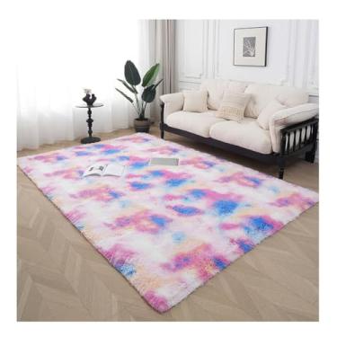 Imagem de HGTRH Tapetes de área para quarto, sala de estar, tapete xadrez macio macio com suporte de borracha antiderrapante tapete de pelúcia interior decoração de casa um arco-íris azul 200 * 300 cm