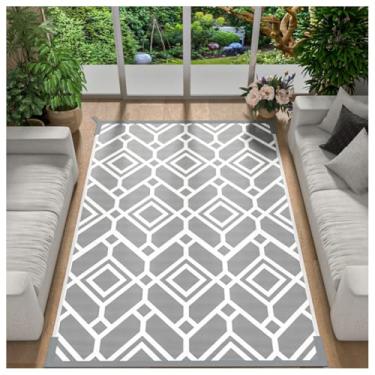 Imagem de SPXMQSS Tapete externo para pátios, tapete de plástico reversível lavável grande tapete externo para varanda, deck, jardim, piquenique, cozinha, fácil de cuidar, cinza 152 x 244 cm