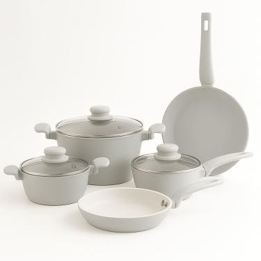 Imagem de Jogo de Panelas Antiaderente Cerâmica Cinza Claro Conjunto Kaza+ 5 Peças Ceramic Com Indução