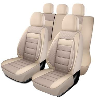 Imagem de HChengkikz Conjunto completo de capa de assento de couro, respirável e esportiva, suporte de almofada de espuma 3D, capa de assento de carro, ajuste universal para carros, sedans, SUVs, vans