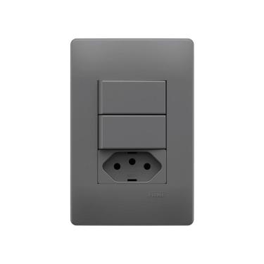 Imagem de Interruptor Simples Duplo E Tomada 2p+t 10a Fame Habitat Onix Com Placa 4x2 Onix