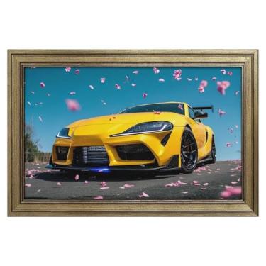 Imagem de HouLaiZhe JDM Tapetes de mesa de carro amarelo esportivo carro flores de cerejeira tapetes de mouse pads de mesa grandes para teclado de mesa tapete de computador 24 x 16 polegadas (60 x 40 cm)