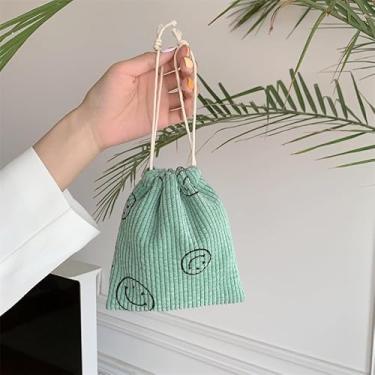 Imagem de Porta-moedas de veludo cotelê sorridente, mini bolso com cordão, bolsas de armazenamento de maquiagem para mulheres, Verde, Carteiras