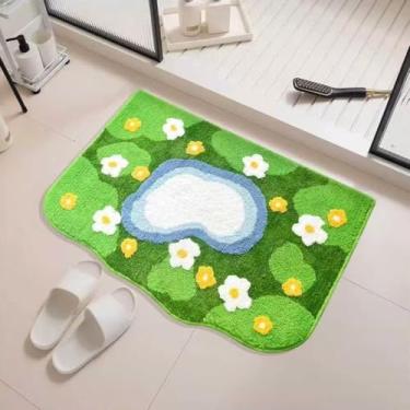 Imagem de Lindo tapete de banho verde 3D musgo, tapetes de banheiro de flores absorventes de água antiderrapante decoração estética tapete de animais de estimação para quarto tapete verde musgo tapete lavável