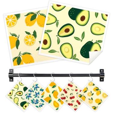 Imagem de Nyixblyre Panos de prato suecos para cozinha, pacote com 5 toalhas de papel reutilizáveis de frutas com 3 ganchos, conjunto de panos de prato laváveis, pano de limpeza absorvente para lavar louças